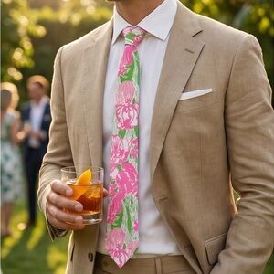Men's Pink & Green Floral Tie - Classic Formal Necktie